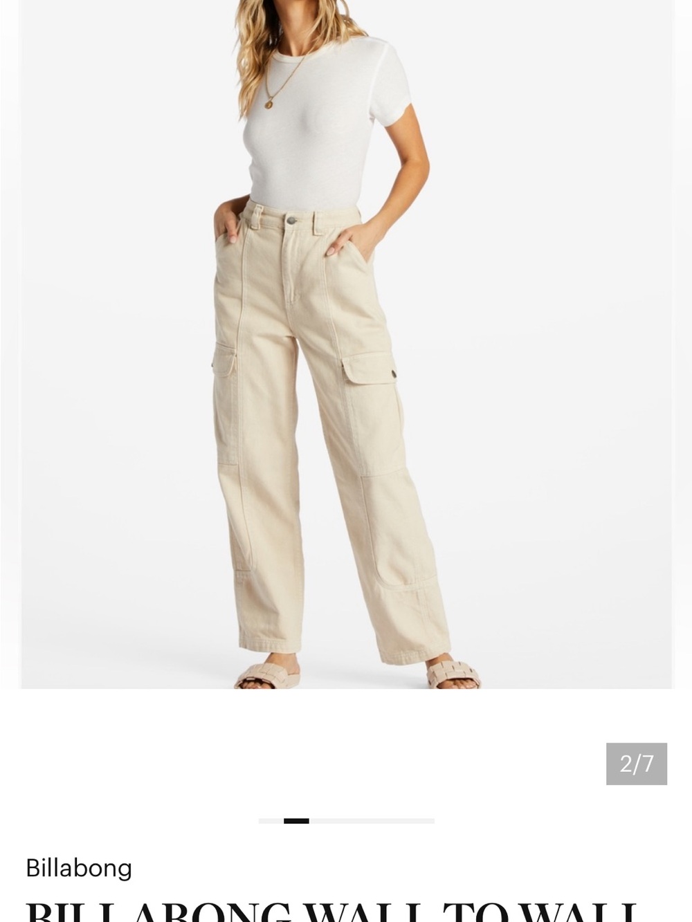 Billabong Women's Cream Wide-Leg Cargo Pants